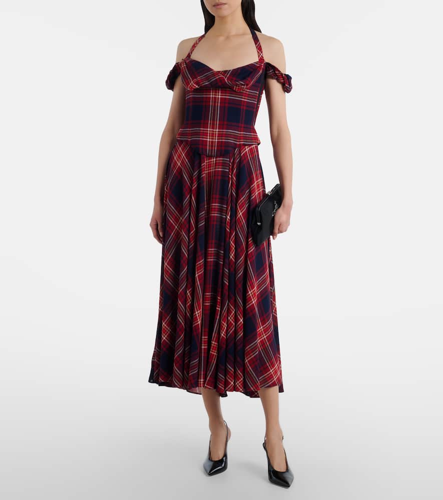 Chichi draped plaid midi dress