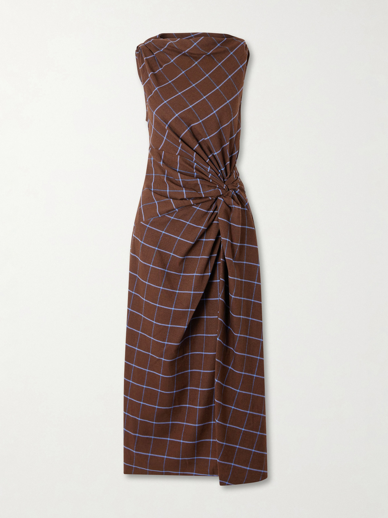 Knotted Checked Cotton-flannel Midi Dress - Brown