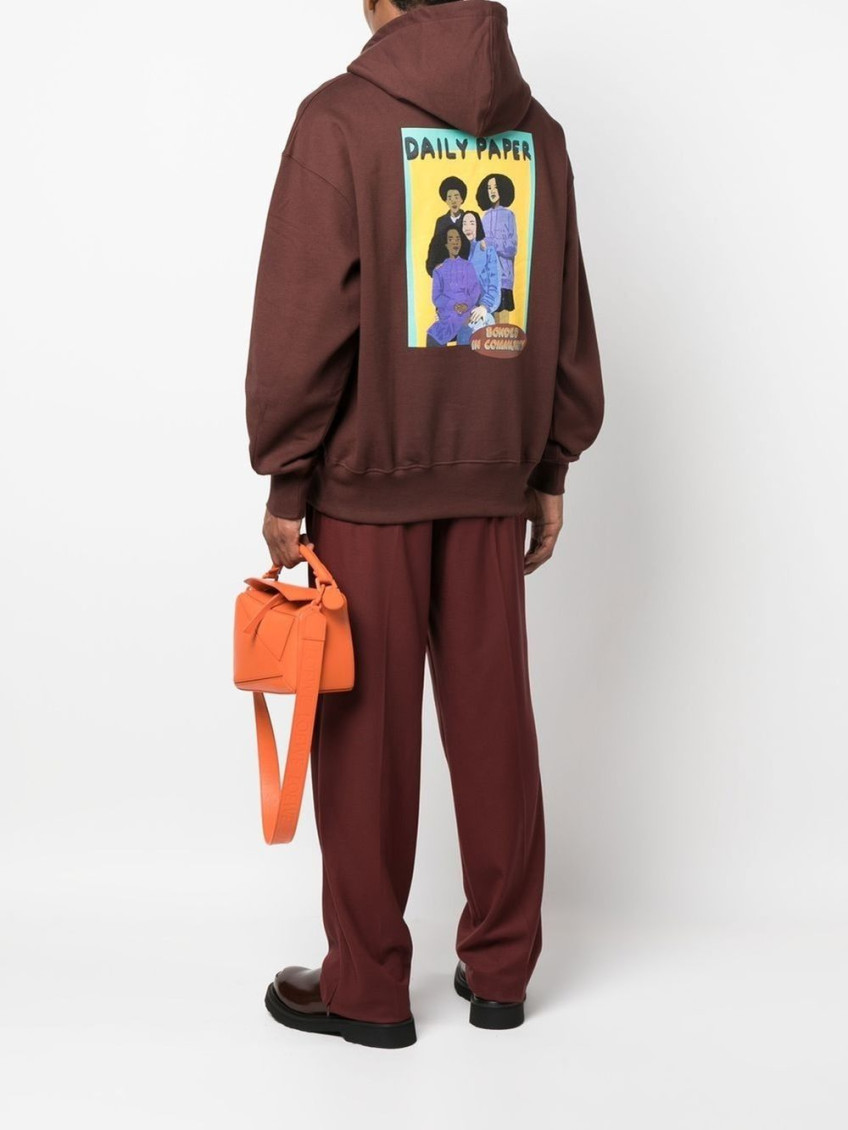 Brown Logo Cotton Hoodie