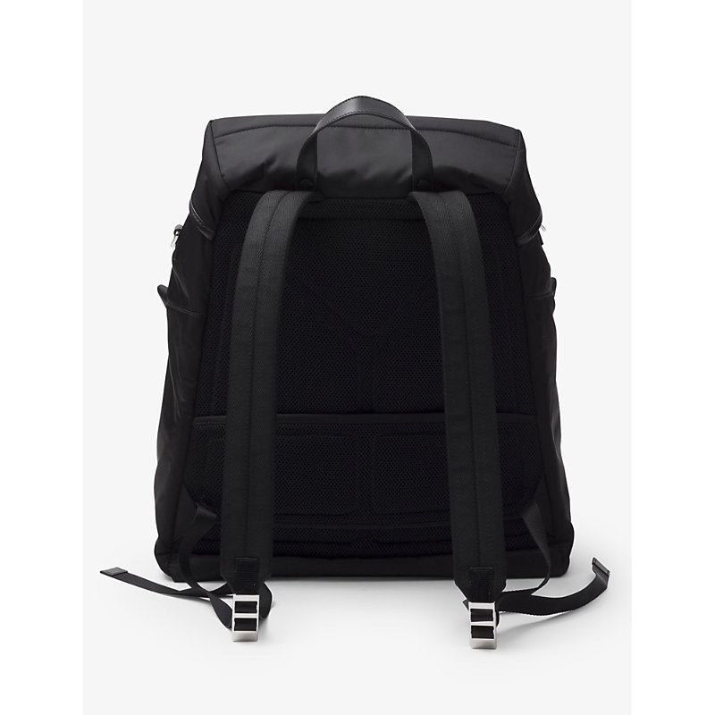 Mens Black Re-Nylon Recycled-nylon and Leather Backpack 