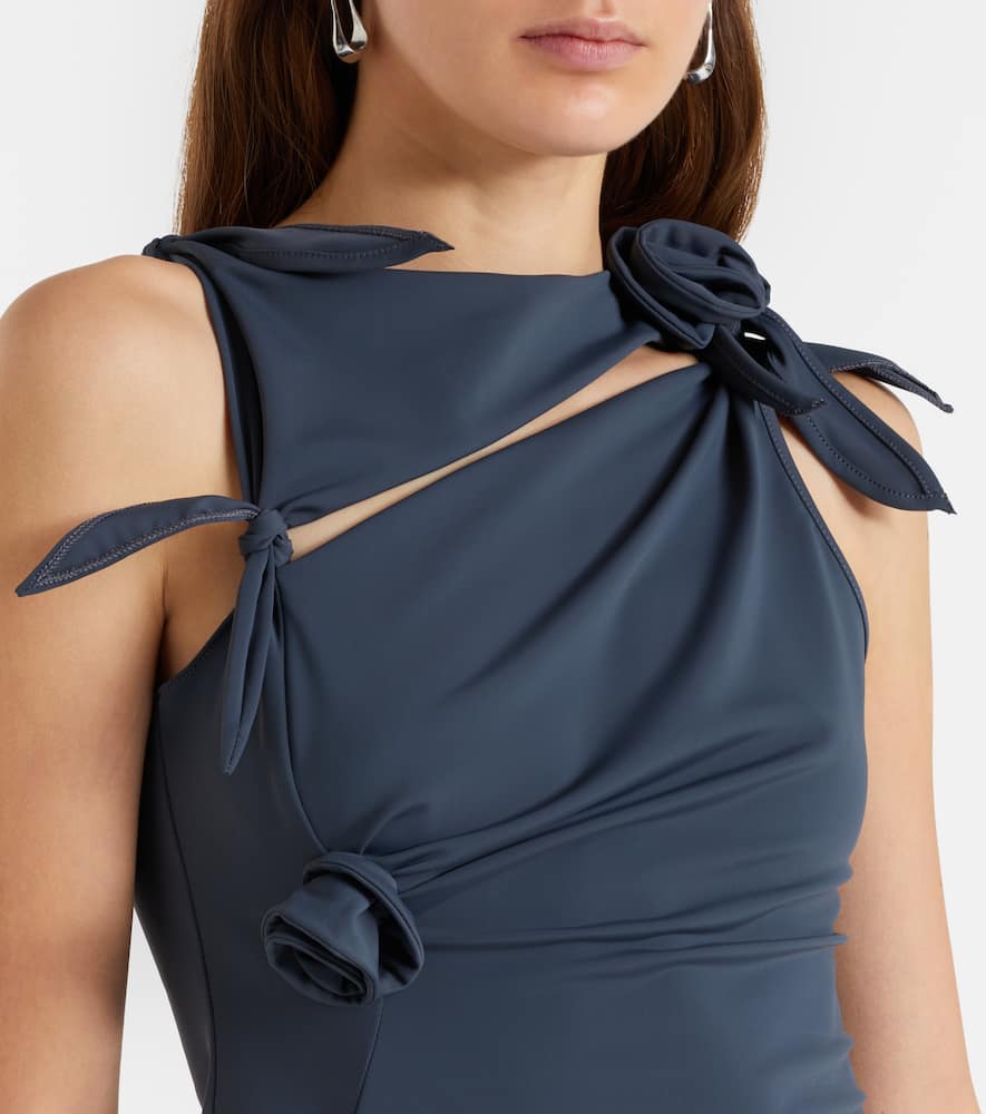 Floral-appliqué gathered jersey top