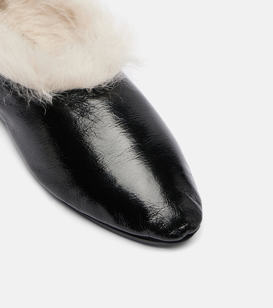 Shearling-trimmed leather slip-on shoes