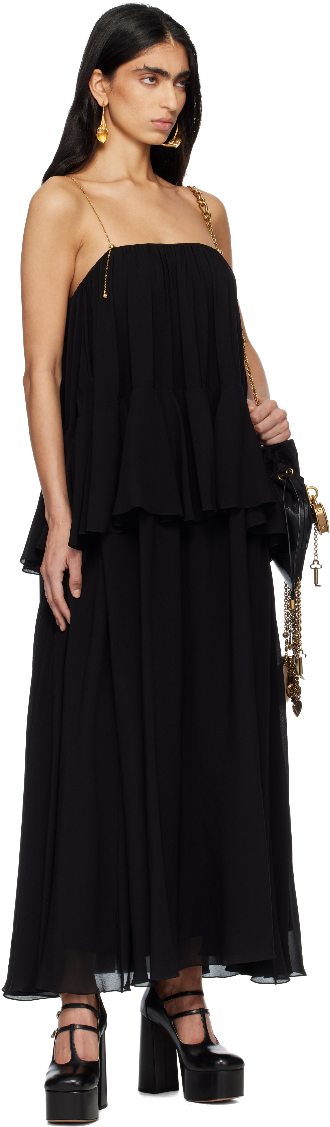 Black Sleeveless Silk Georgette Maxi Dress
