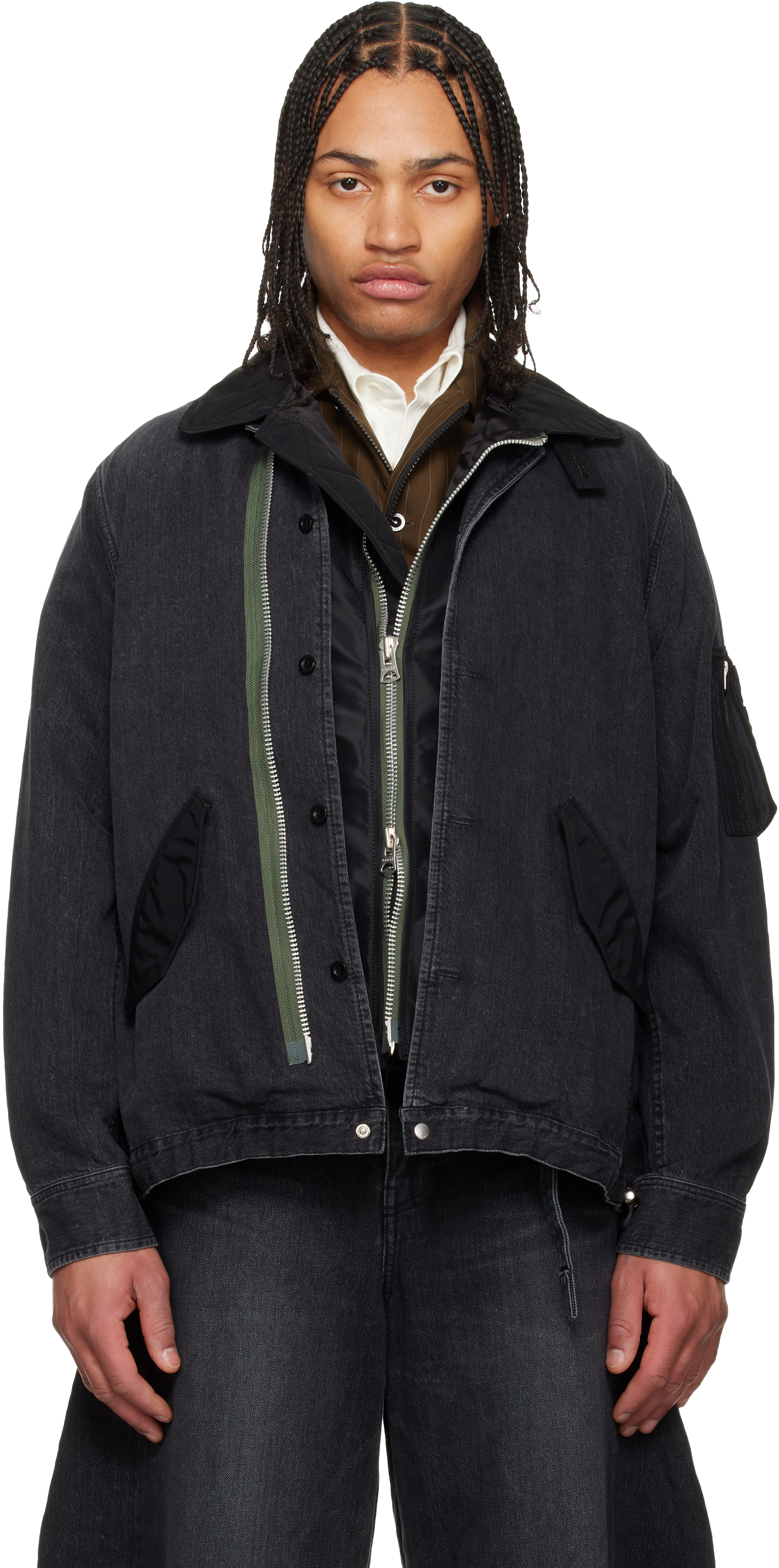 Black Nylon Twill Denim Jacket