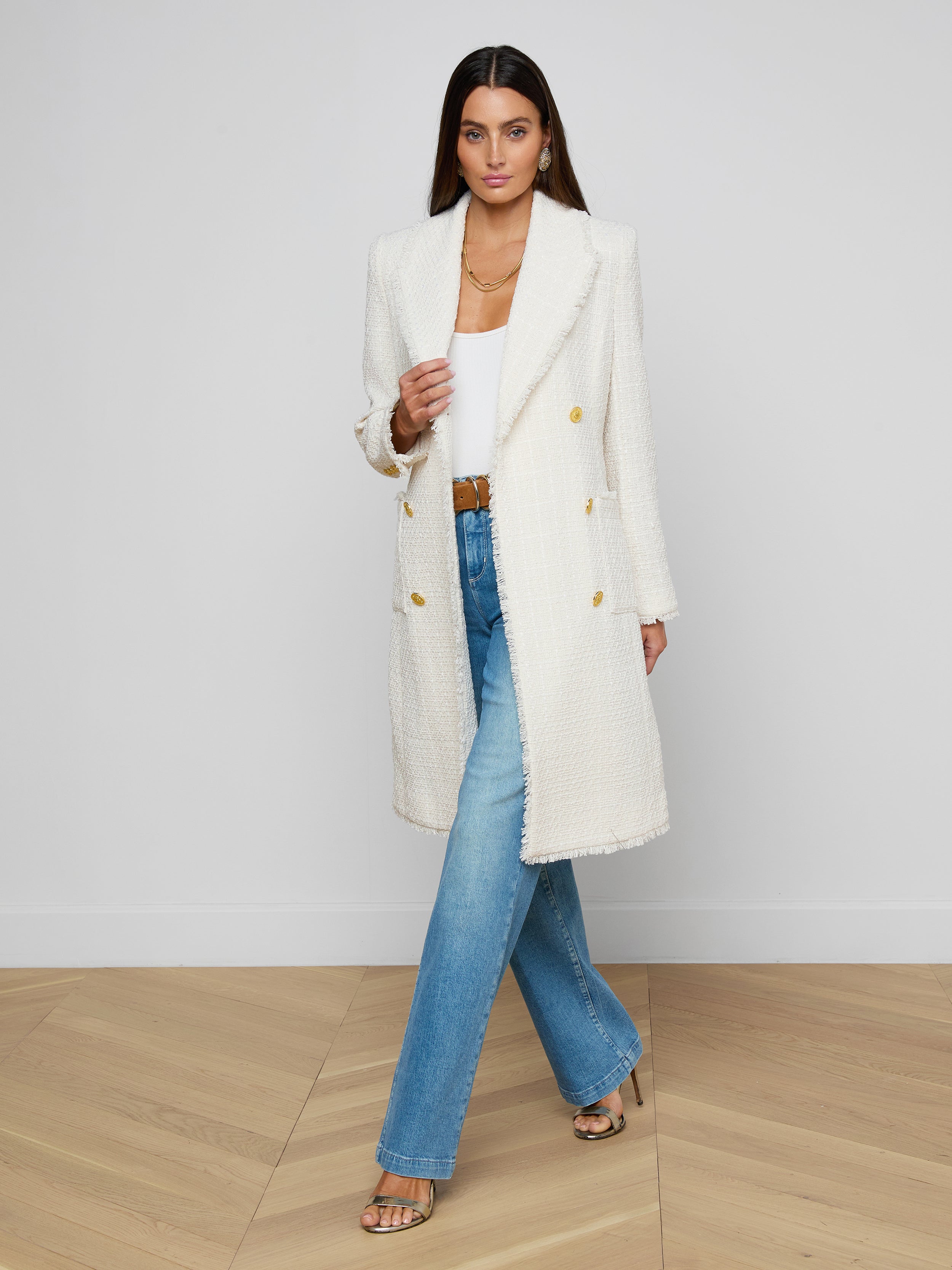 Cooper Tweed Trench Coat In Vintage White