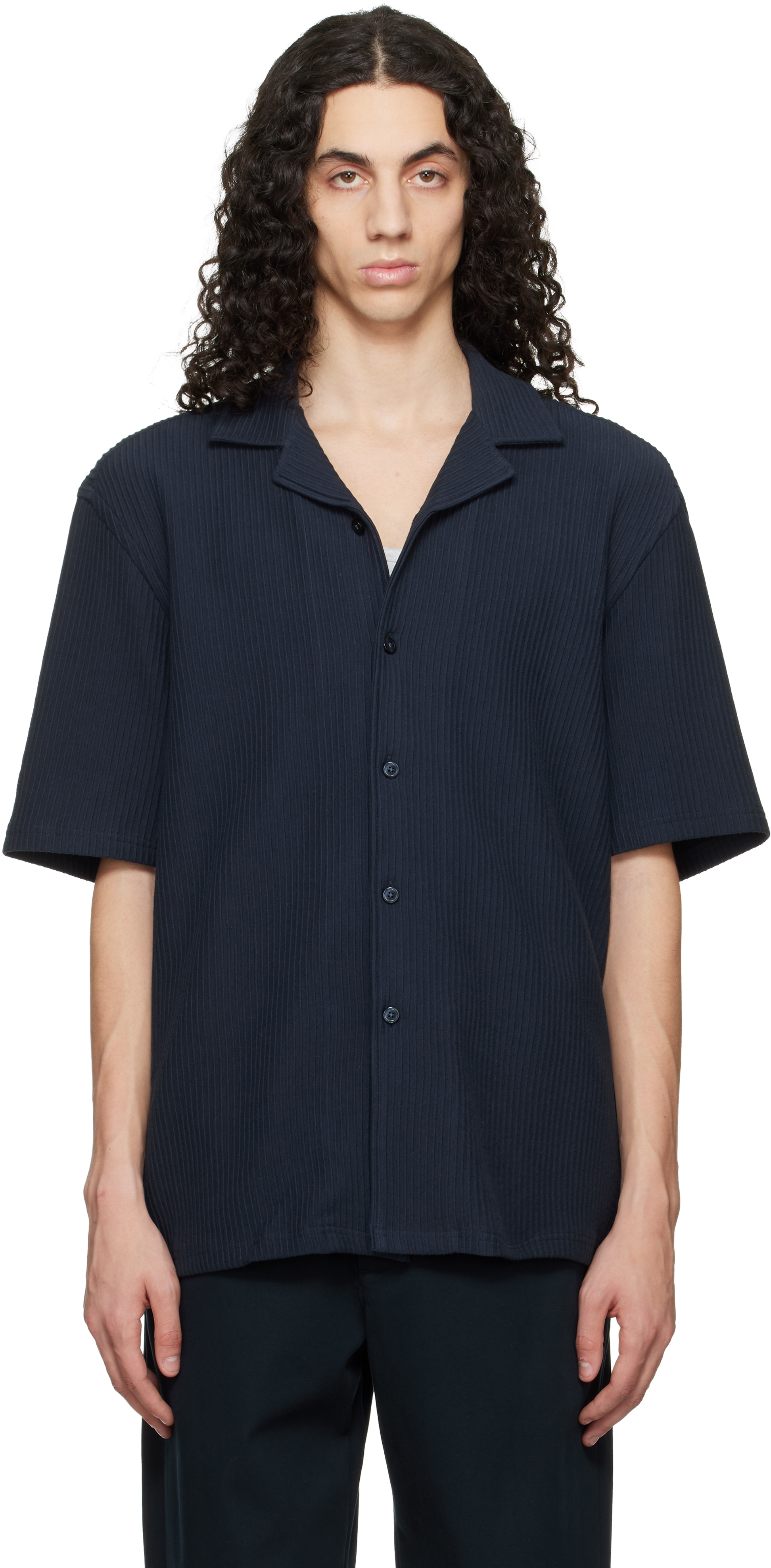 Navy Ribbed Cotton Shirt