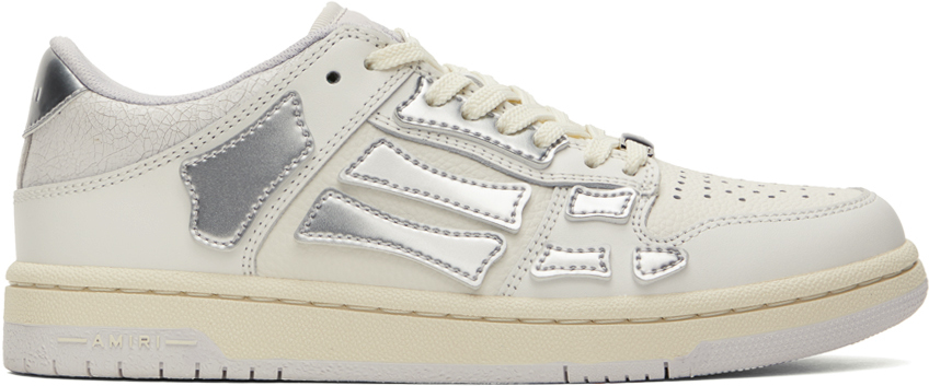 AMIRI White & Silver Metallic Skel Top Low Sneakers