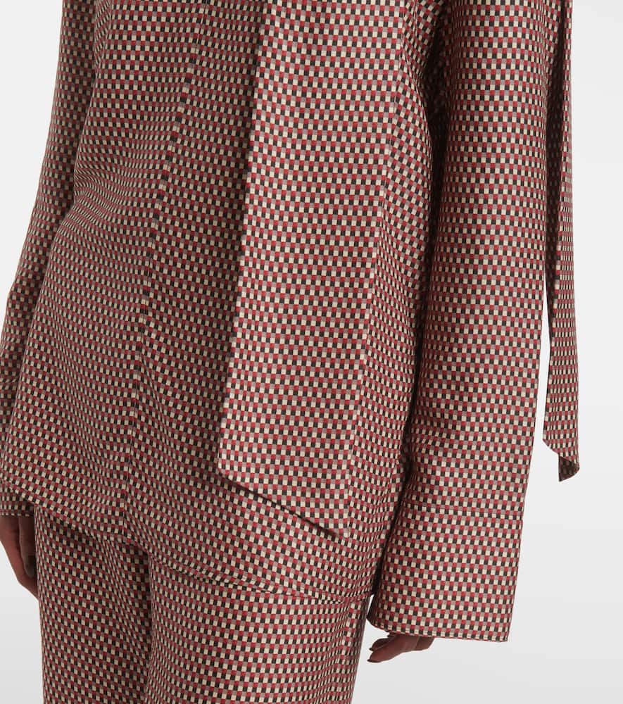 Scarf-detail printed silk blouse
