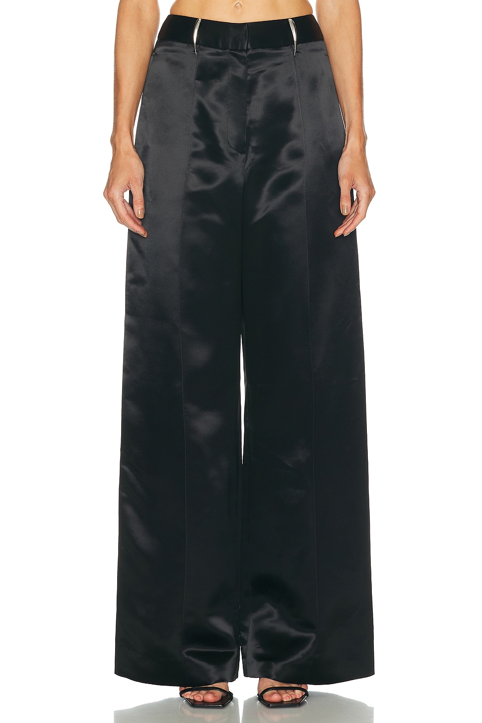 Grace Ling Pleated Claw Wide Leg Trouser in Black - Black. L also in M