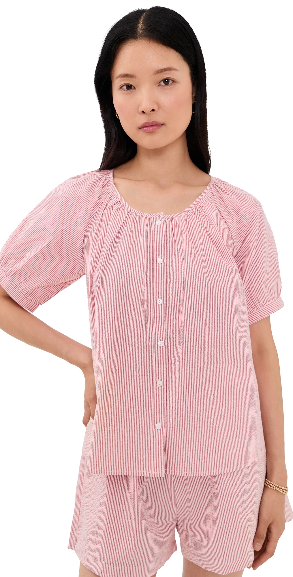 Everly Top Red/White Seersucker