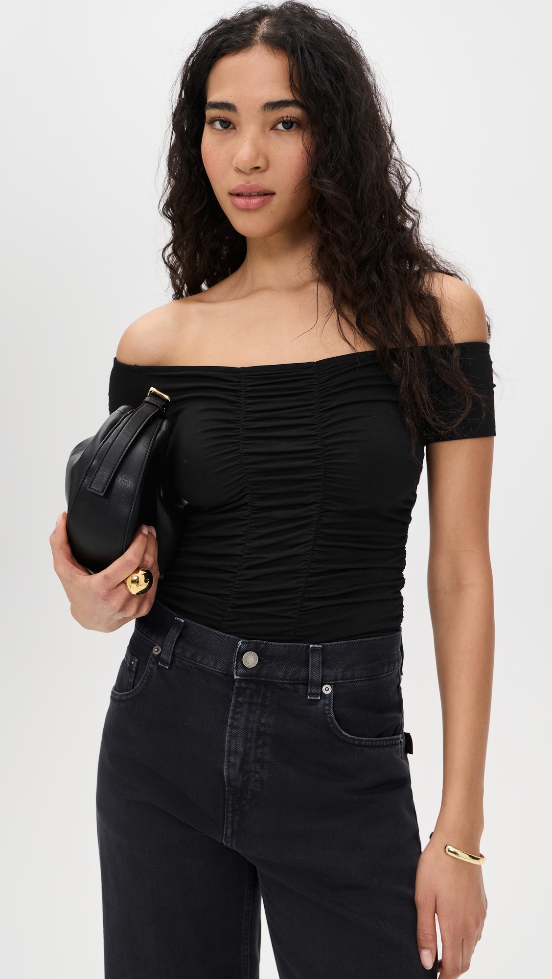 Baliegh Off Shoulder Ruched Bodysuit Black