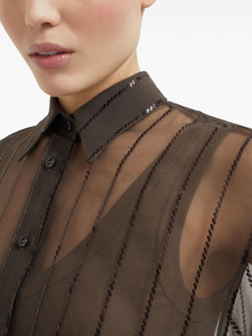 Sequin-embellished shirt - Brown