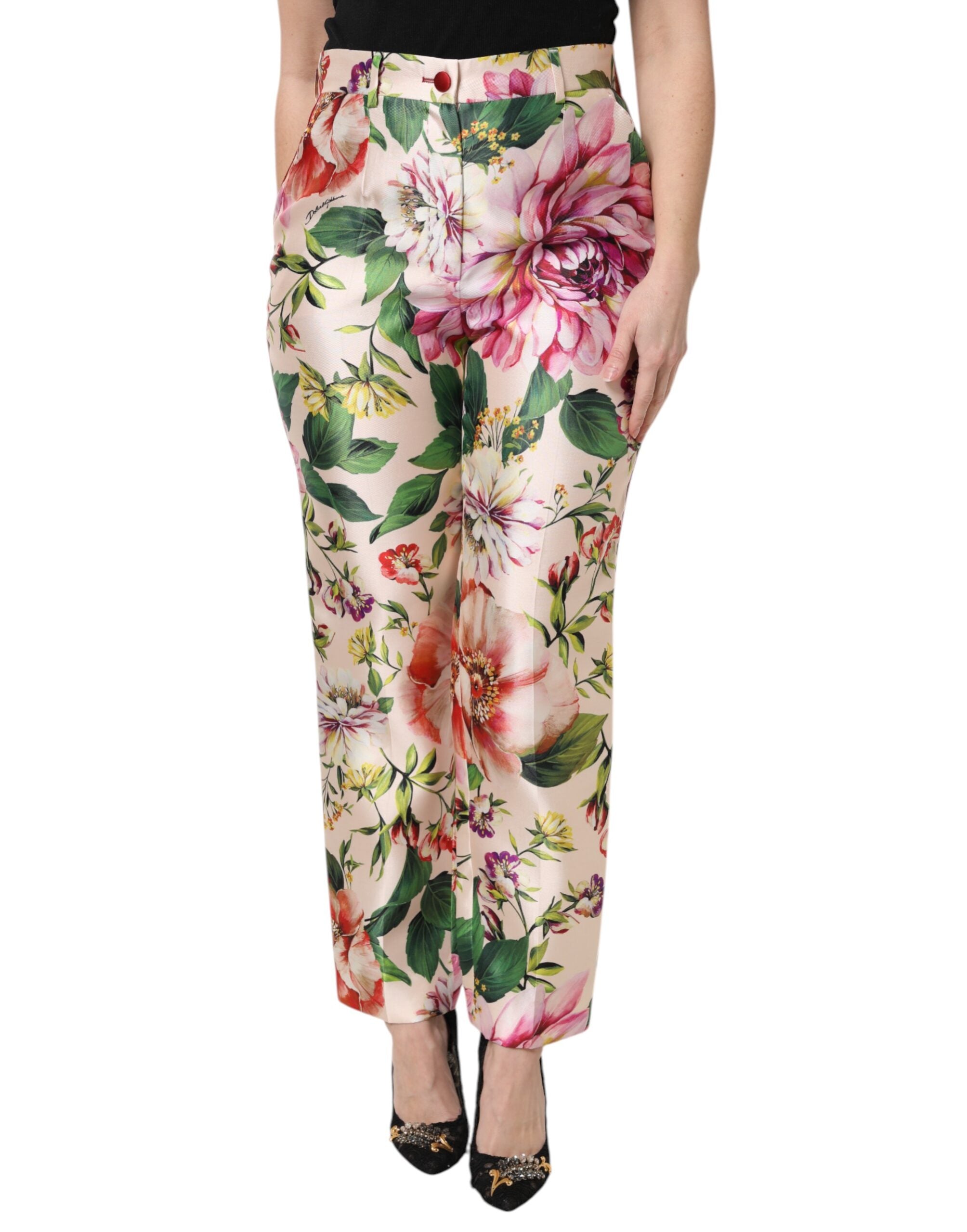 Floral Silk Trousers — Multicolor
