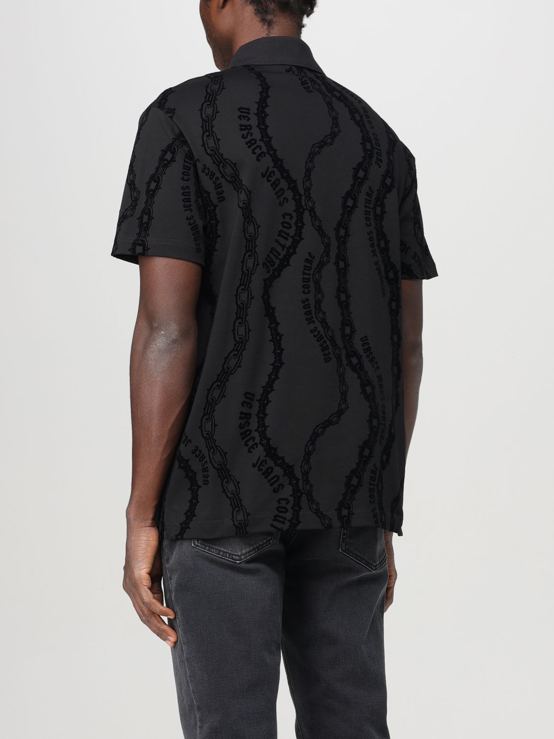 Flocked-print jersey polo shirt - Black