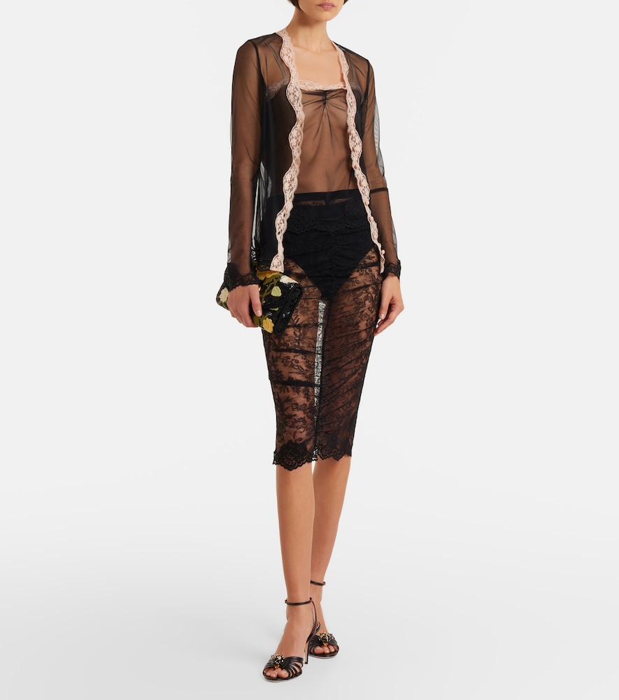 Lace-trimmed sheer mesh camisole