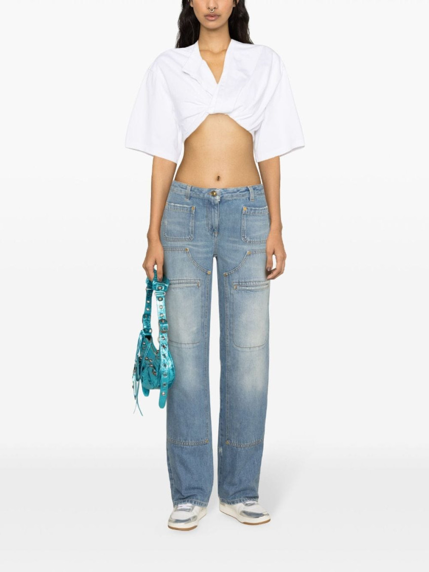 Knee-panel mid-rise straight jeans - Blue