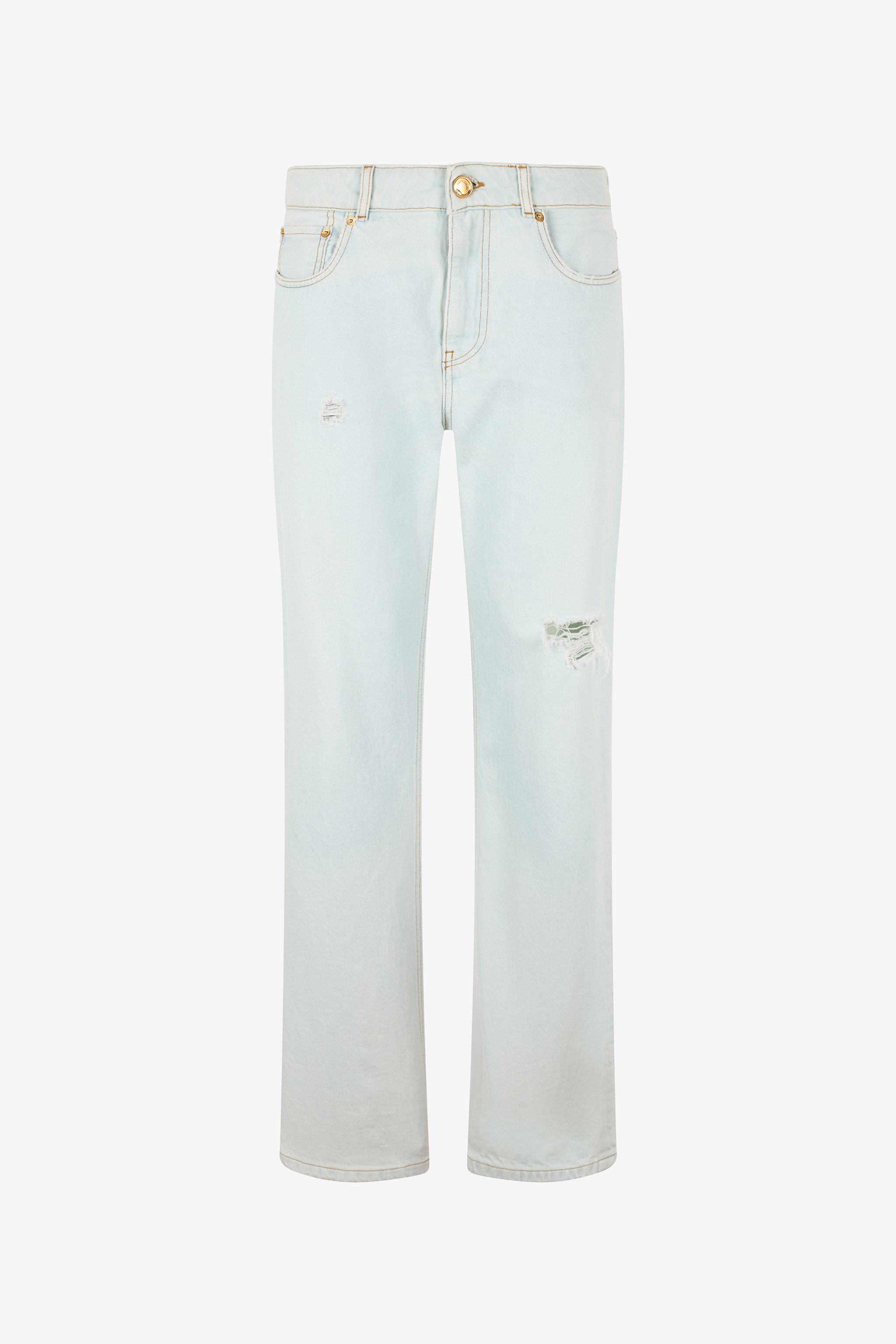 Light-wash Denim Jeans With Distressed Details