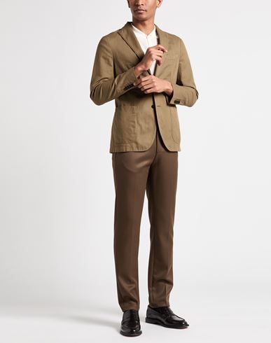 Man Blazer Khaki Size 38 Cotton, Linen, Elastane