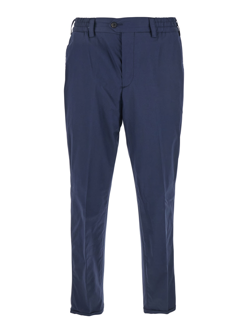 Rebel Blue Pants With Elastic Waist And Turn-up Edges In Cotton Blend Man
