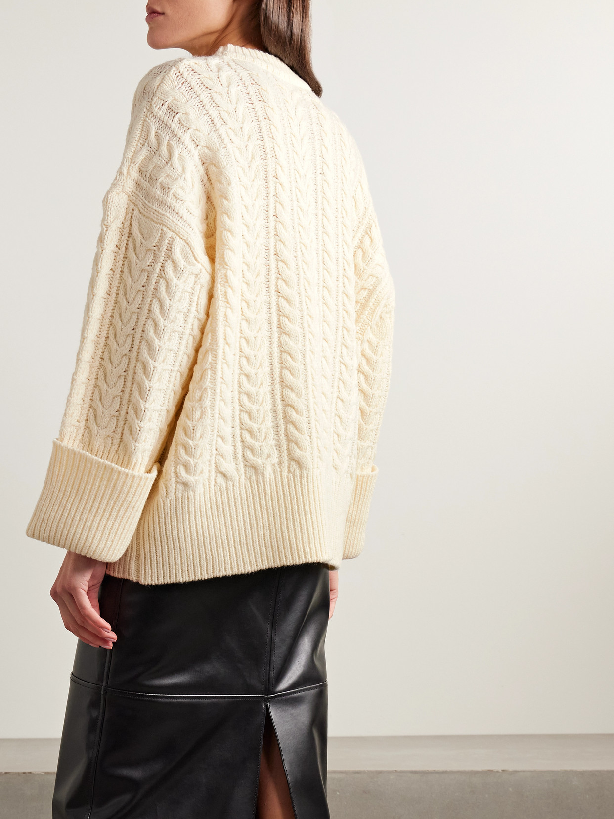 Oversized Cable-knit Wool-blend Sweater - Ivory