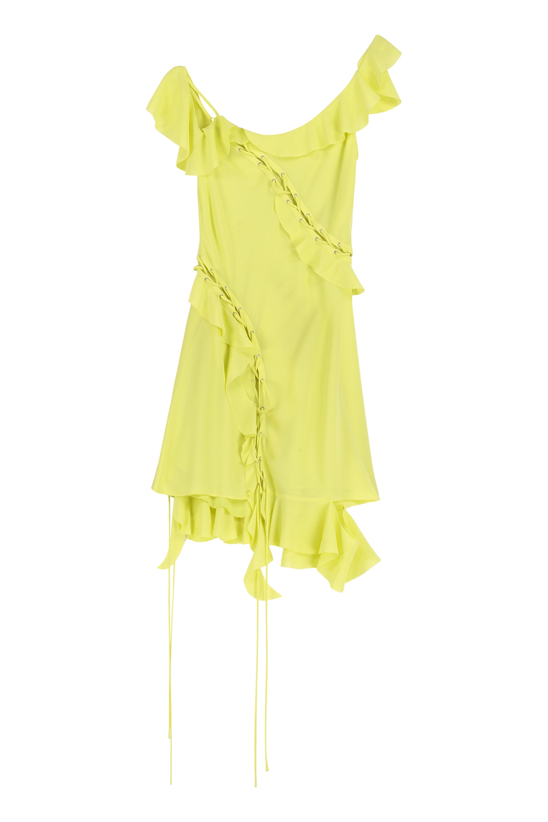 Ruffled Lace-Up Dress — Yellow