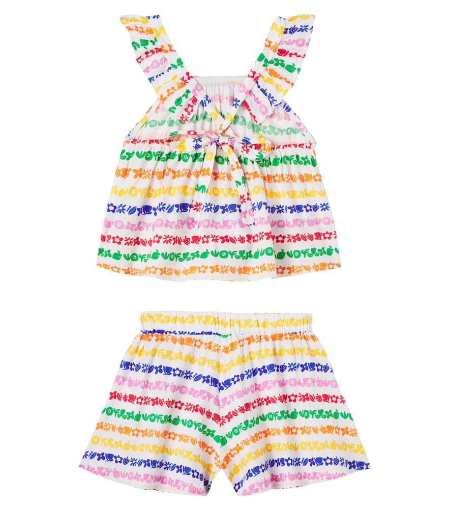 Fábula Printed striped cotton top and shorts set