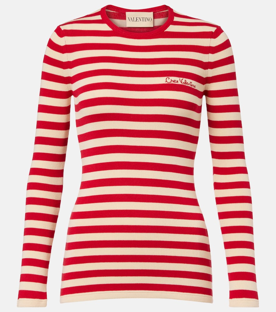 Striped ribbed-knit cotton sweater
