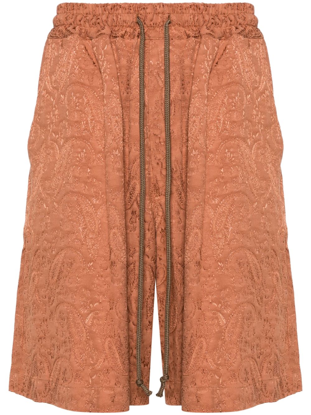 Paisley-jacquard elasticated-waist shorts - Orange