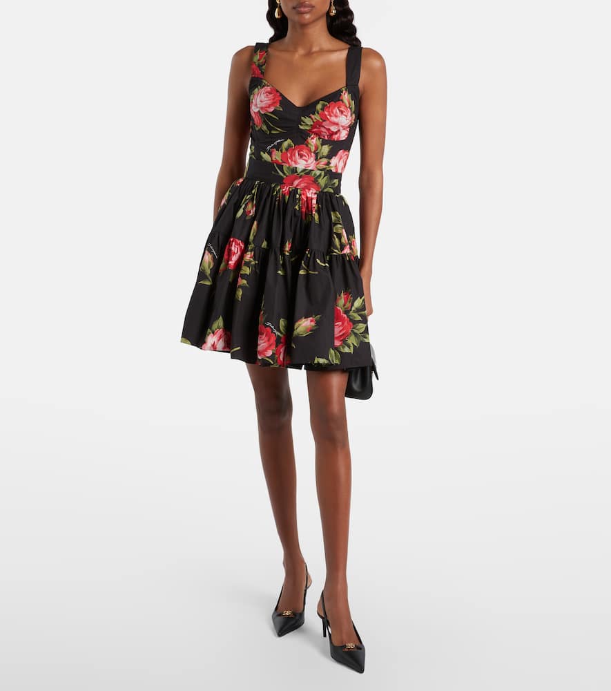 Floral cotton-blend bustier top