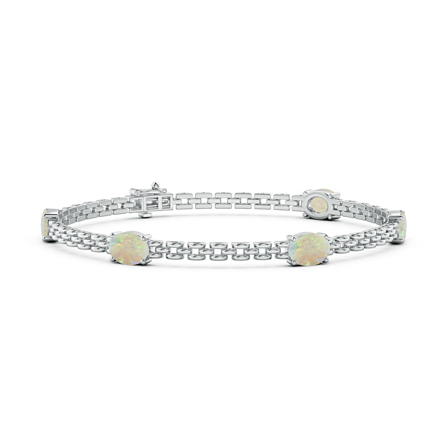 Angara 2.25 Carats Five Stone Oval Opal Station Link Bracelet in 14K White Gold