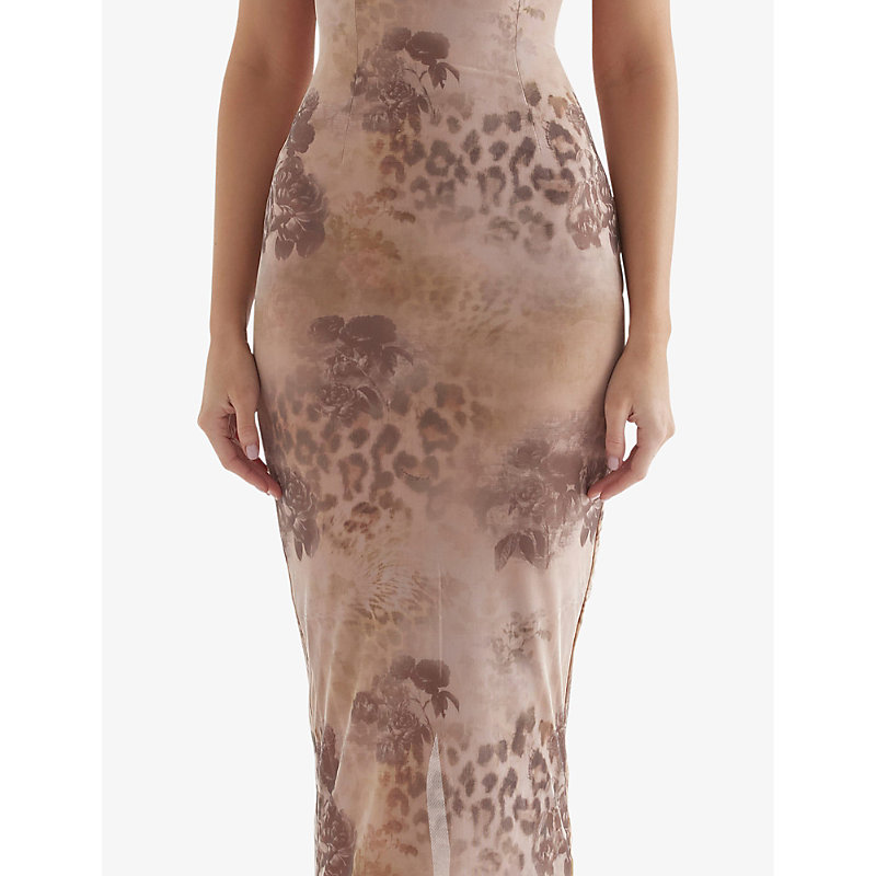 Womens Cream Floral Aiza Floral-print Stretch-mesh Maxi Dress