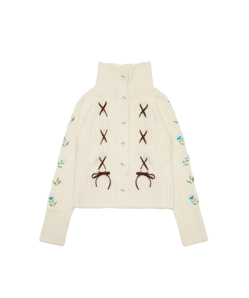 SNOW WHITE_RIBBON KNIT CARDIGAN