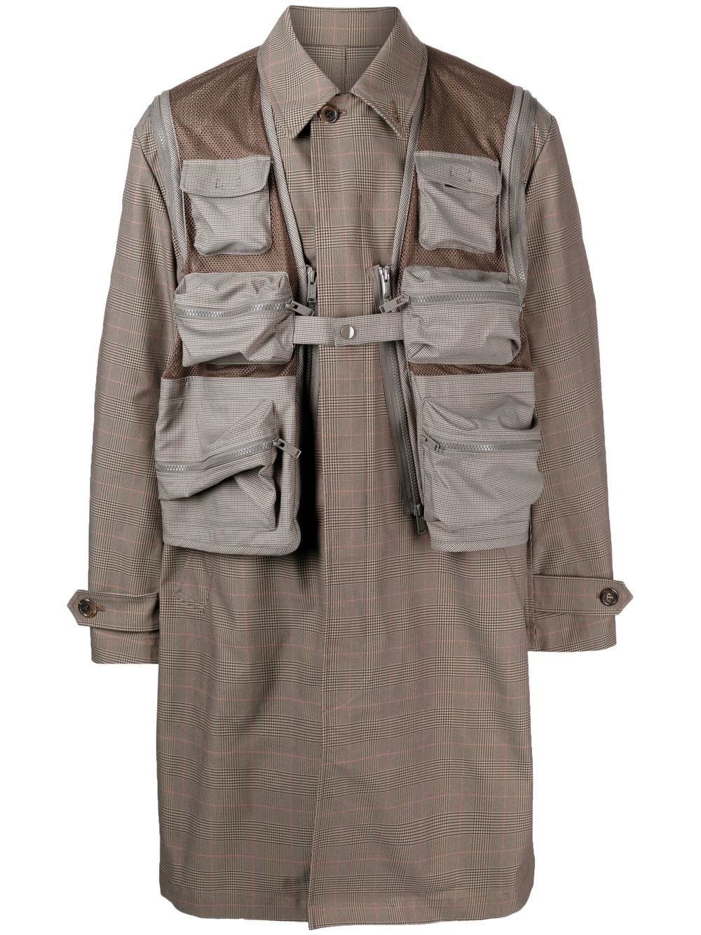 Check-pattern patch-pocket coat