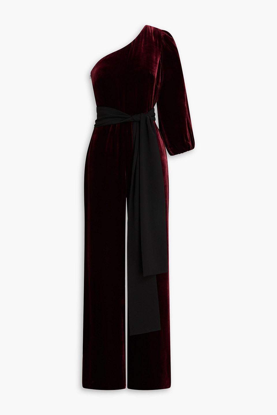 One-sleeve velvet wide-leg jumpsuit - Burgundy - UK 10