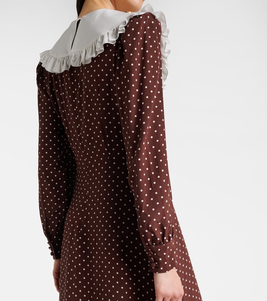 Polka-dot ruffled silk midi dress