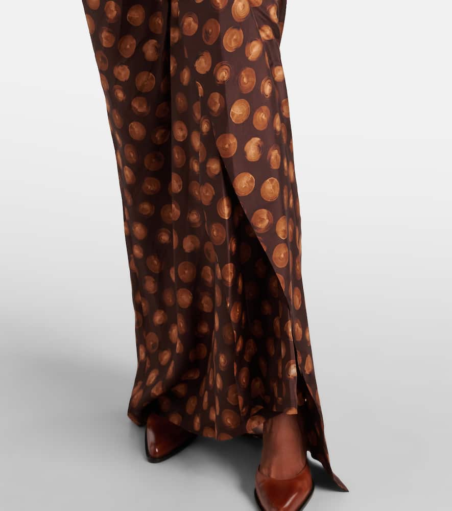 Polka-dot gathered silk maxi skirt