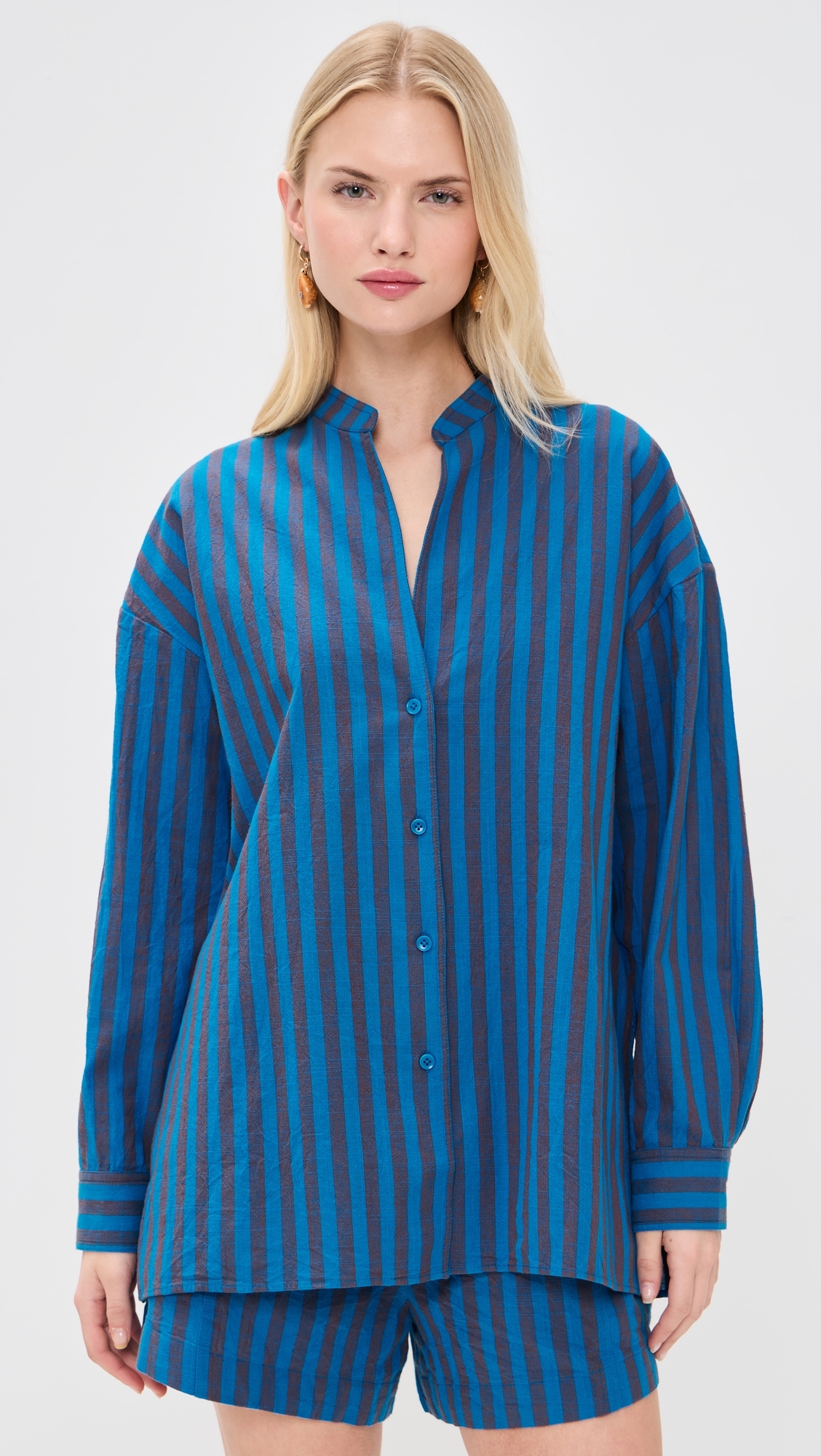 Gustava Button Down Top Blue Pond Stripe