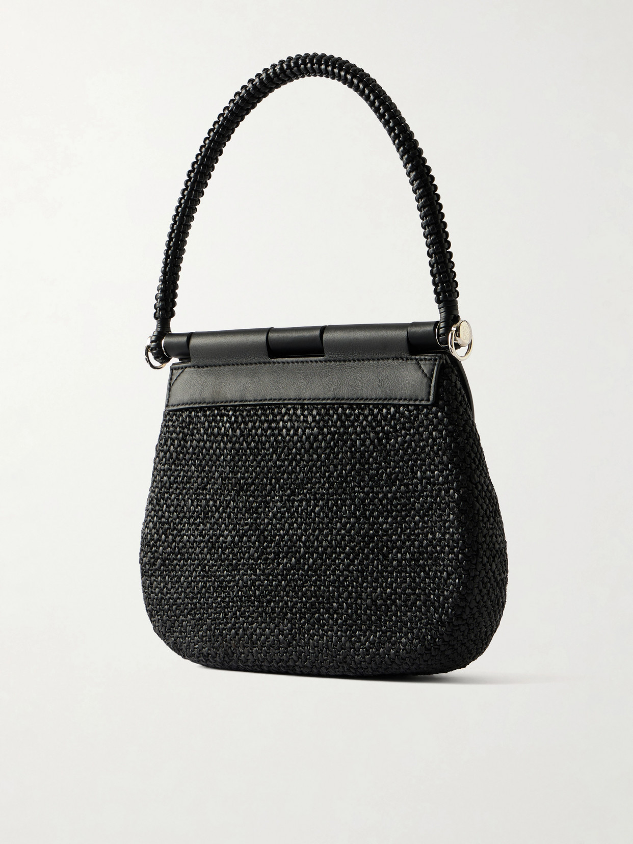 + Paula's Ibiza Pescador Medium Embellished Leather-trimmed Raffia Shoulder Bag - Black