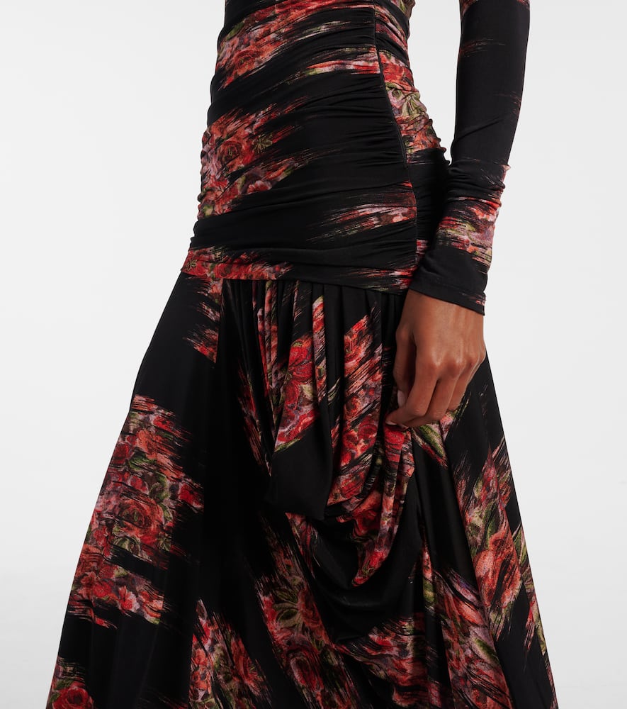 Floral ruched jersey maxi dress