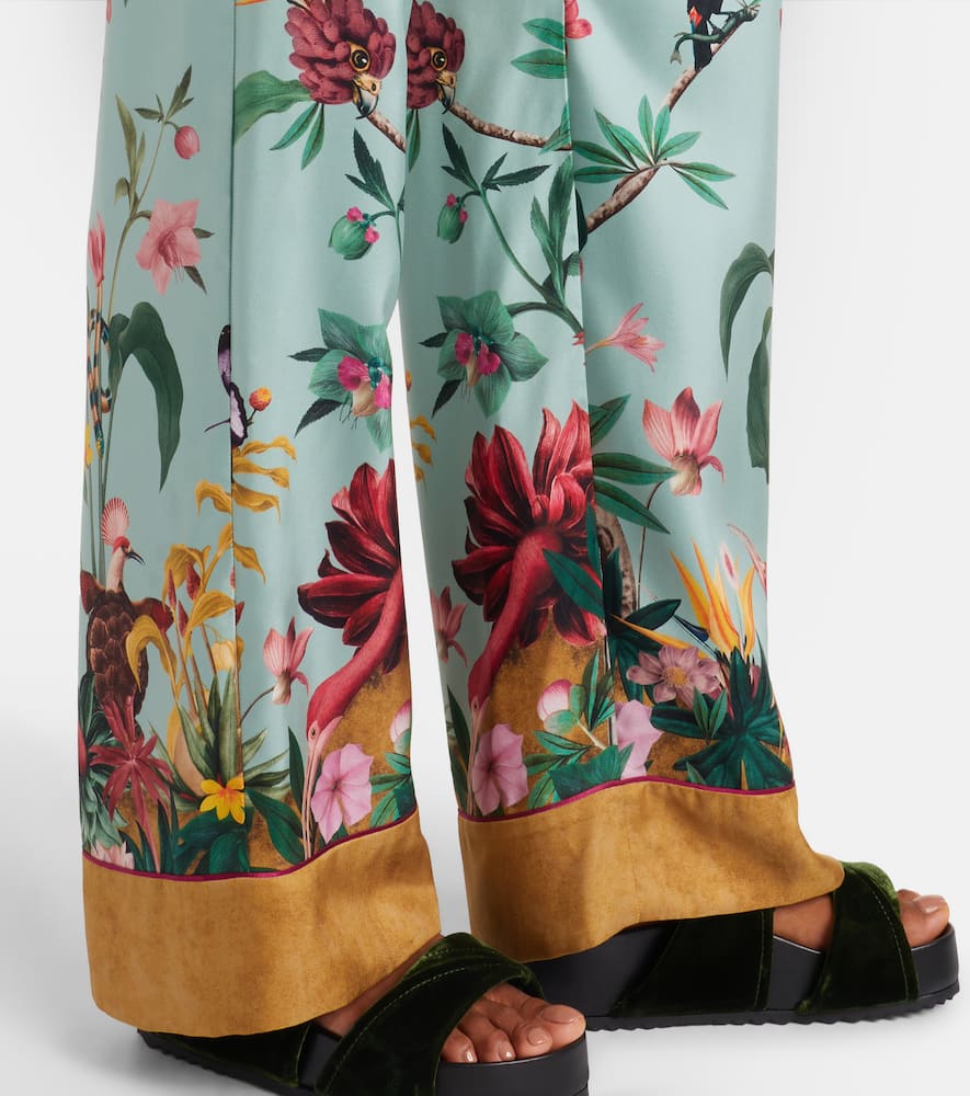 Printed silk twill wide-leg pants