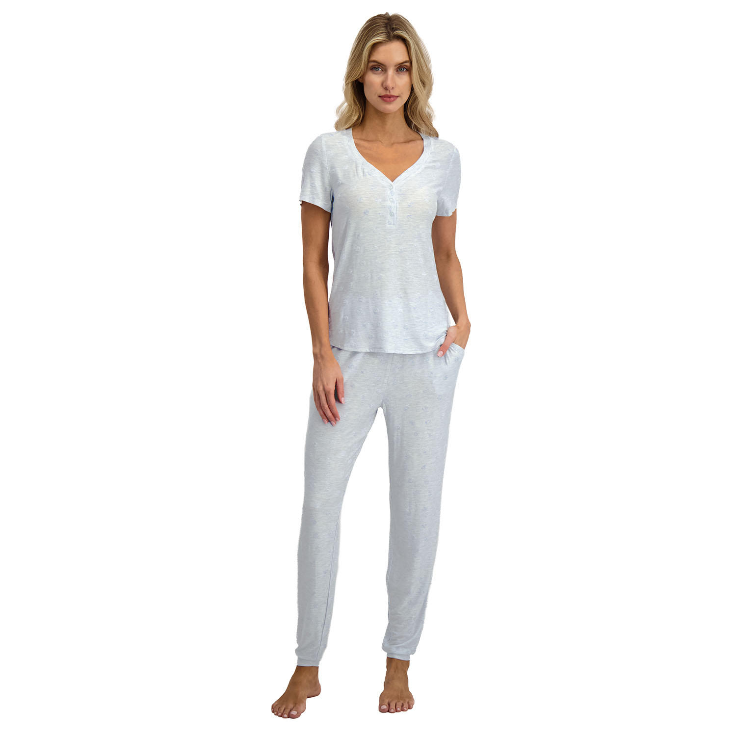 Burnout Short Sleeve & Pant Pj Set Blue XS:- Blue