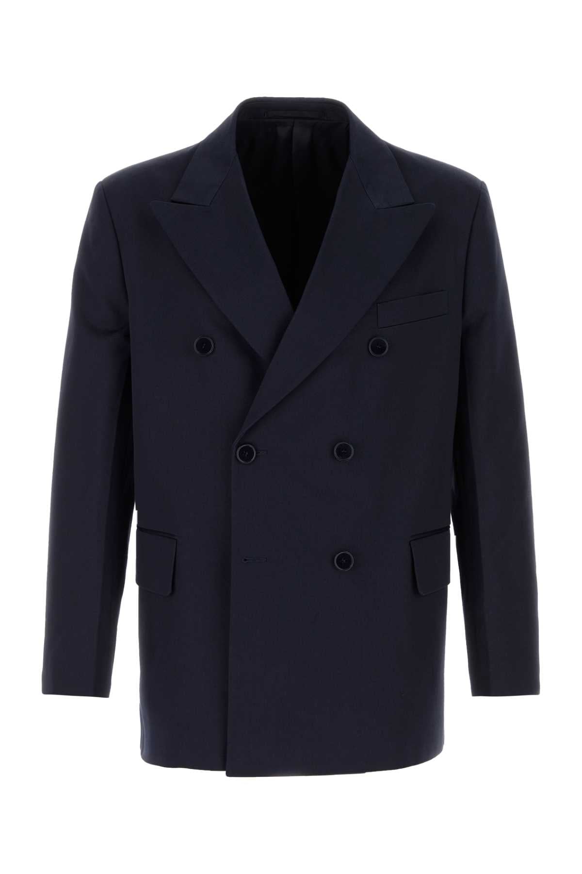 Double-Breasted Cotton Blazer — Navy
