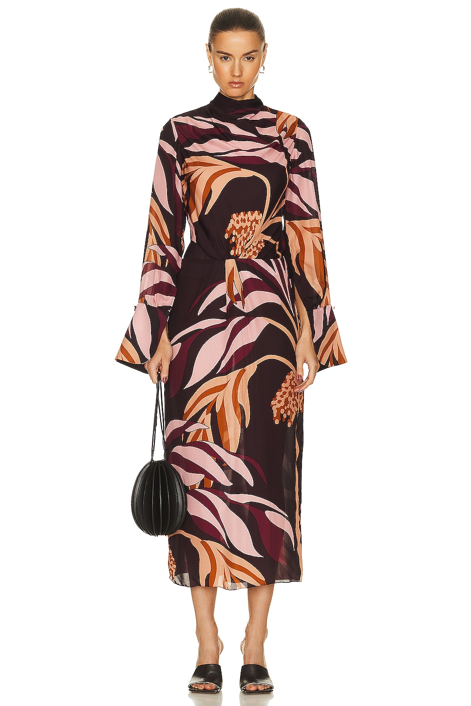 Johanna Ortiz New Symbols Ankle Dress in Palm Wine & Pink - Wine.  6 also in