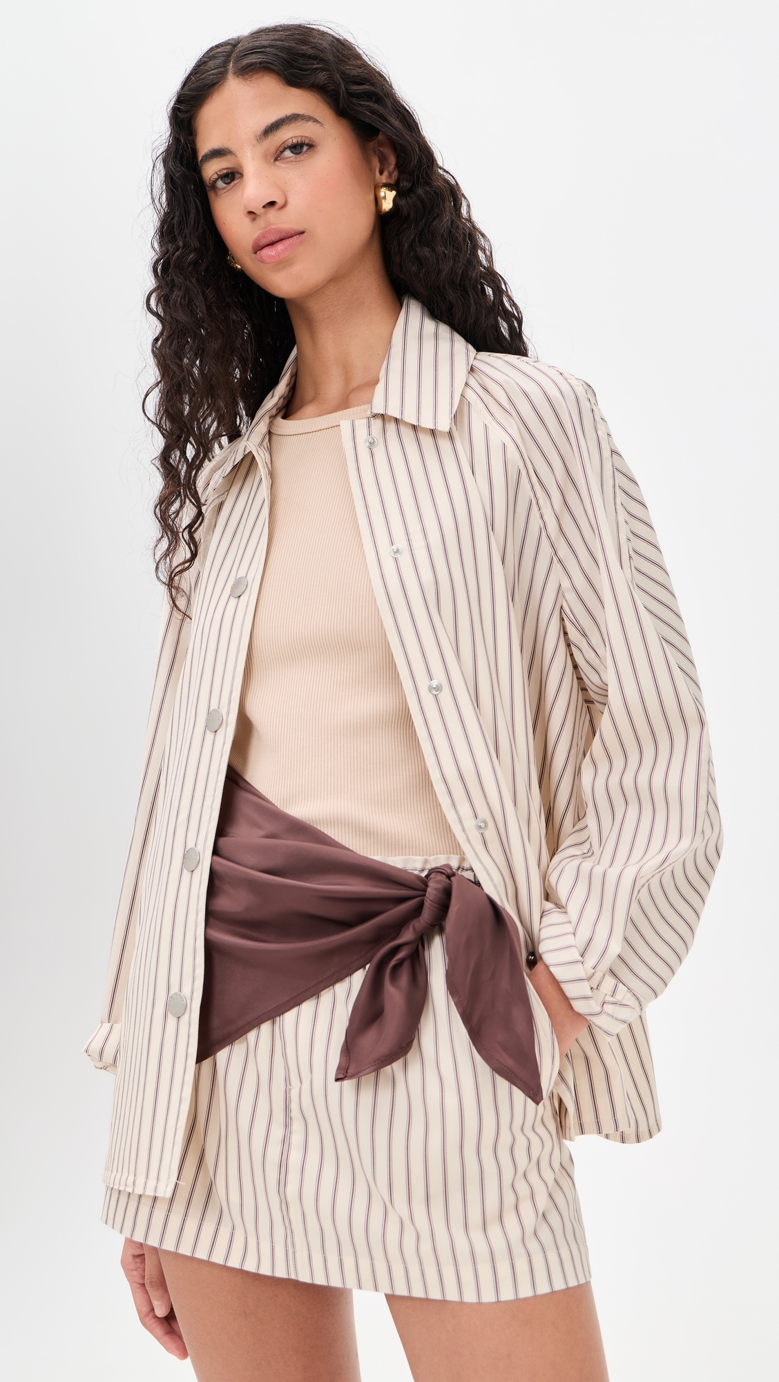 Gayle Striped Cropped Trench Red Stripe