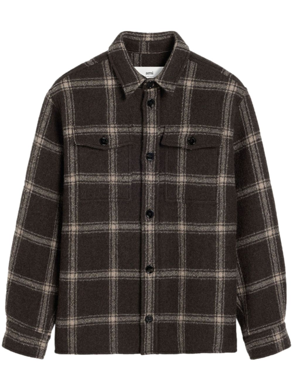 Checked wool-blend shirt jacket - Brown