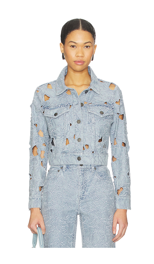Alice + Olivia Chloe Denim Jacket in Blue. M. Also in L, S