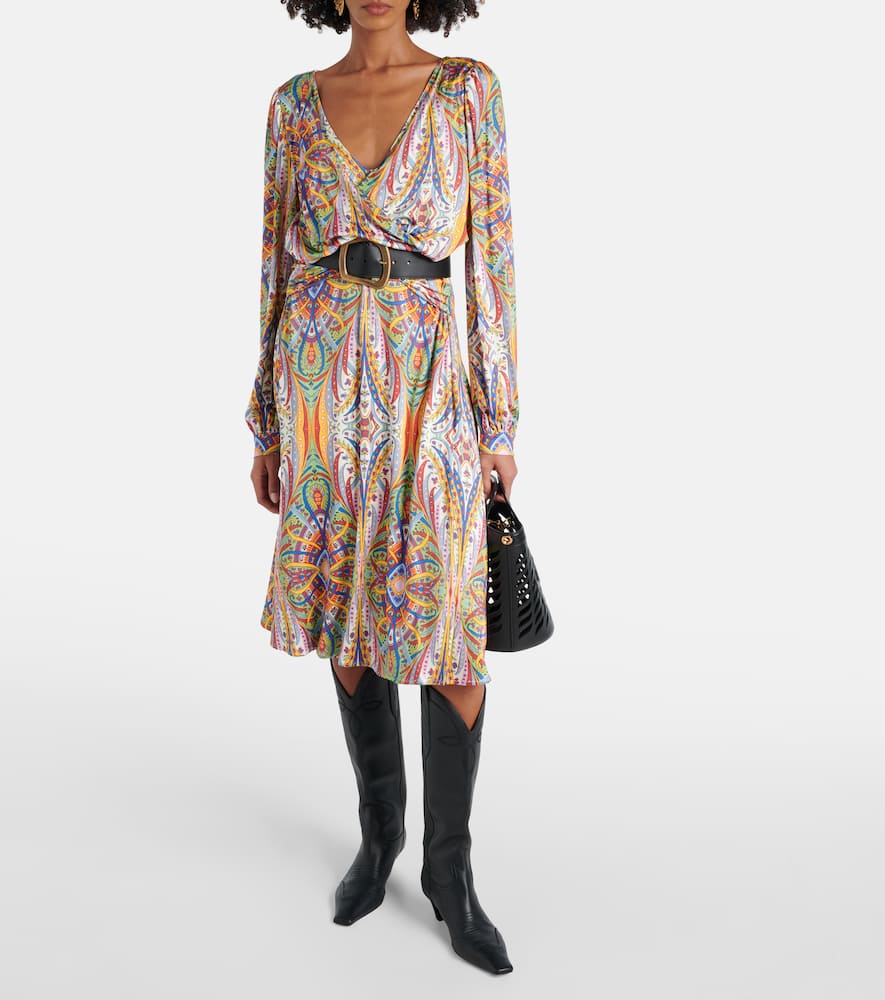Printed gathered jersey midi dress