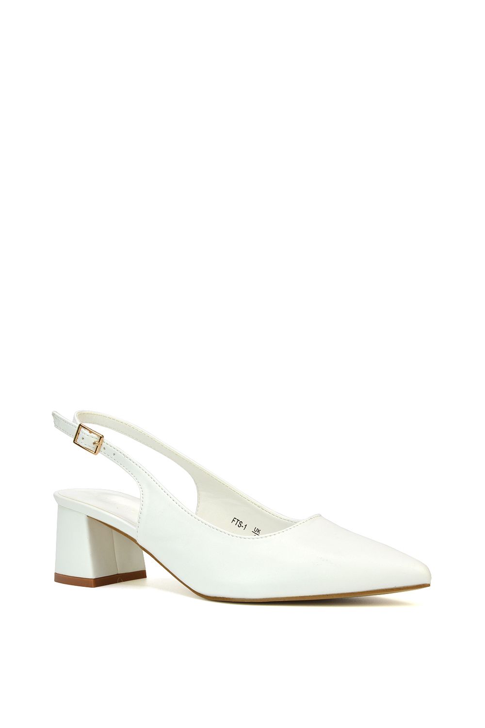 XY London Women's 'Devon' Court Shoe Block Heels With Slingback in White
