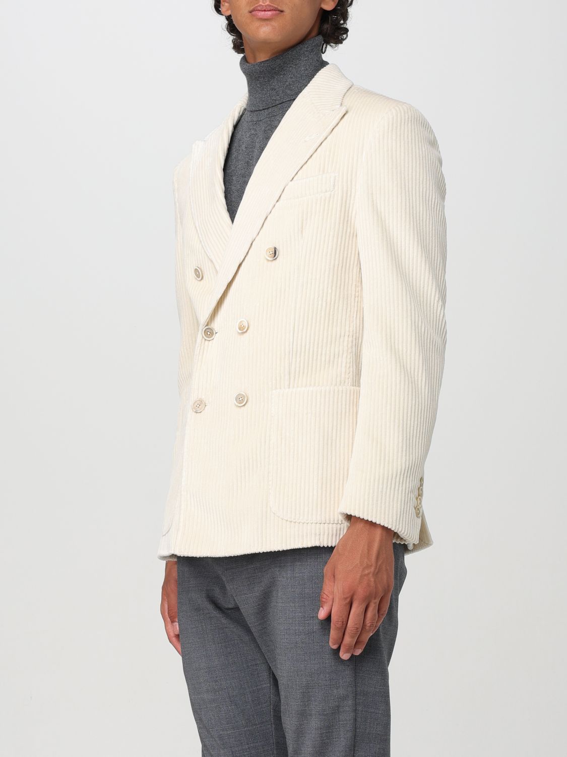 Double-breasted corduroy blazer - Neutrals