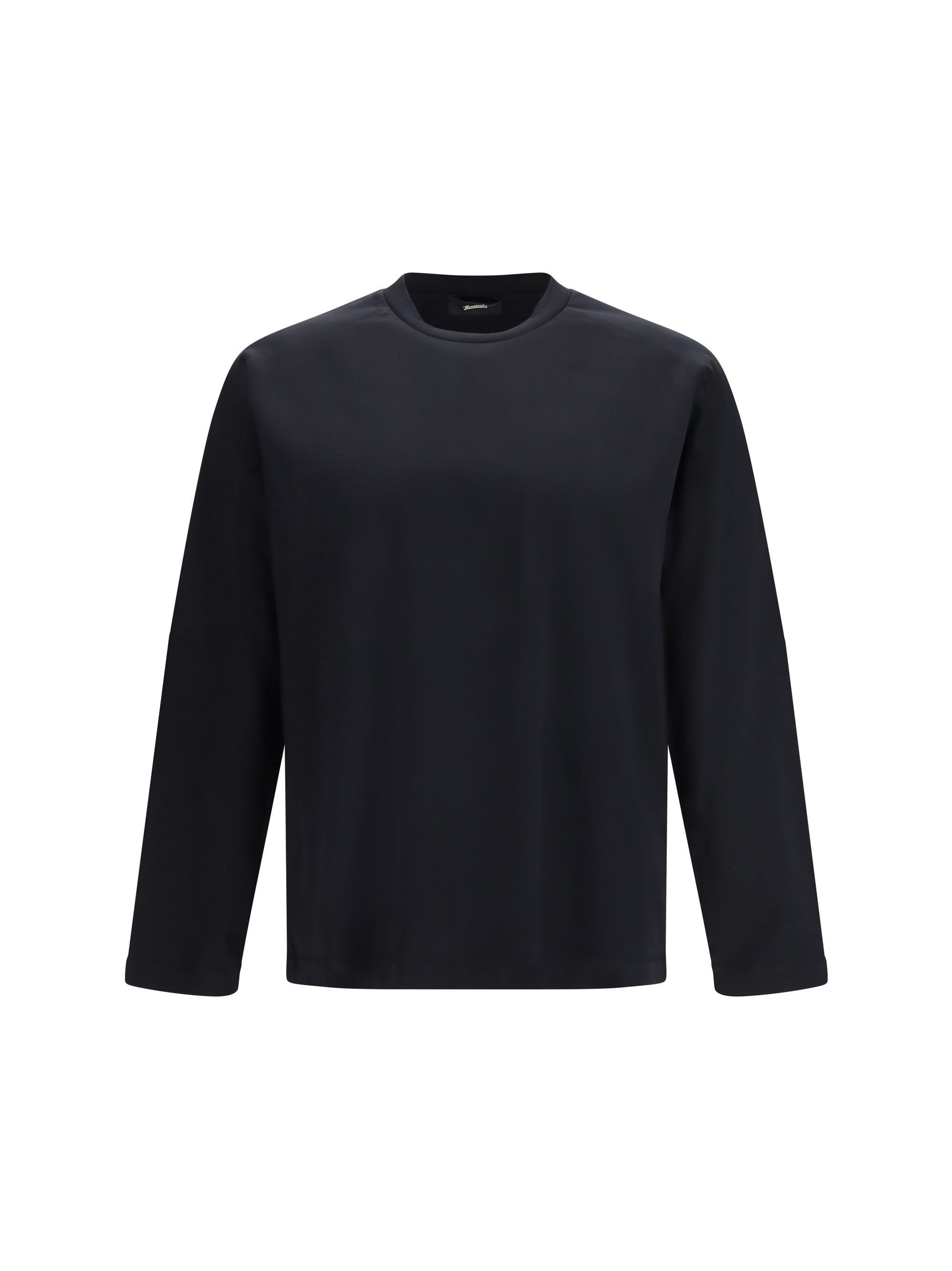 Cotton Crew Neck Long-Sleeved T-Shirt — Black